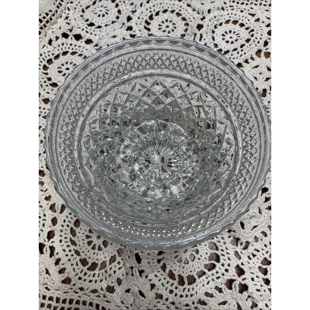 Wexford Anchor Hocking Footed Pedestal  Cut Glass Candy Nut Dish Bowl Retro Vtg‎